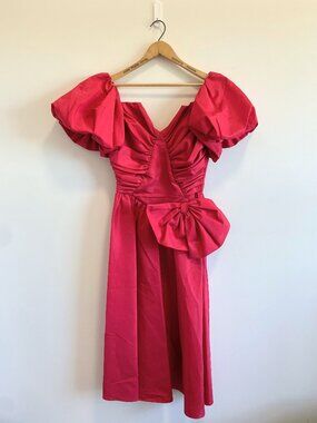 Vintage Magenta Pink Puff Sleeve Formal Dress / 80s
